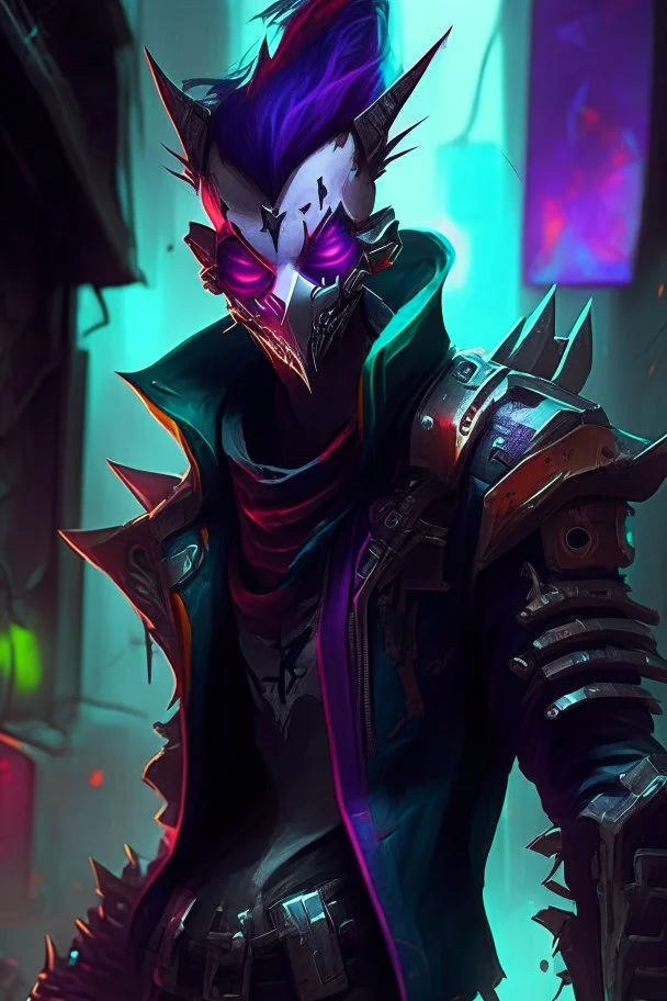 Shaco from league of legends in style cyberpunk