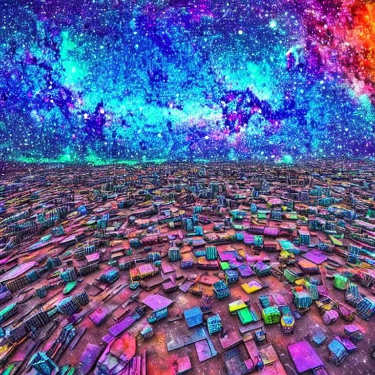 colorful galaxy abandoned city