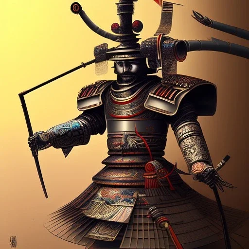 robot samurai, Ukiyo-e art, Colorful, vibrant, full of details