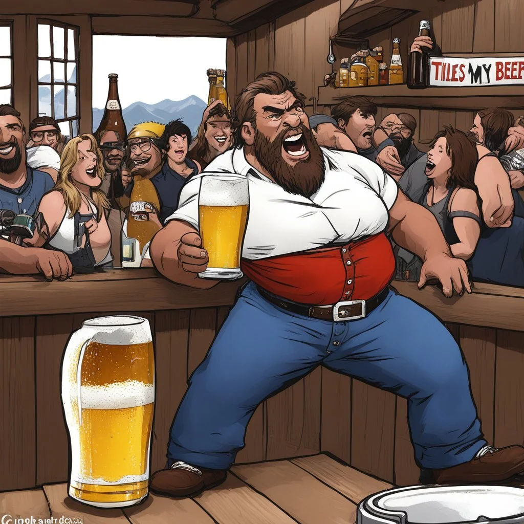 "Where's those titties I like so well, 'n my goddamn beer!" Is what I started to yell, then I heard this noise Like a crunchin' twig, 'n up jumped the Devil He's about this big