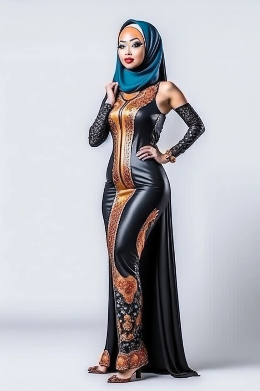 full body portrait of a fit princess with extremely muscular body in hijab and expensive designer swimsuit