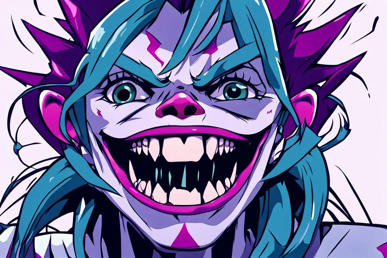 closeup on face of cure character with monster teeth