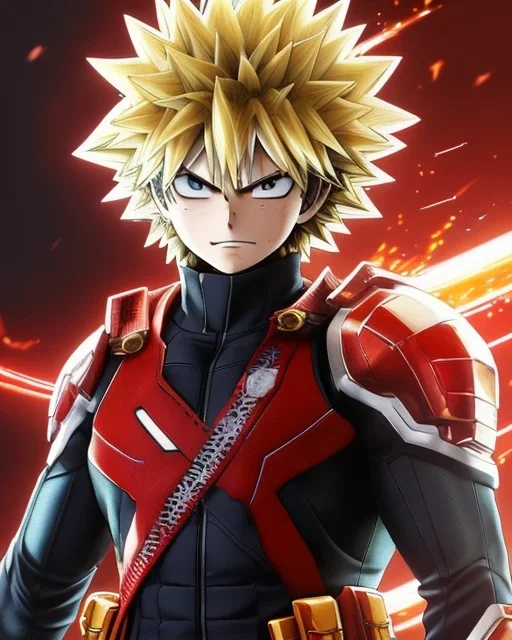 Detailed anime portrait of bakugo from my hero academia, gold hair and golden eyes, black suit, intricate details, full body portrait, keep head in frame, slight smile, black Japanese motif, concept art, highly detailed, digital painting, concept art, sharp focus, illustration, art by Yoji Shinkawa, WLOP and greg rutkowski and alphonse mucha and artgerm and yanjun Chen and Junji ito and Makoto Shinkai, HDR, octane render