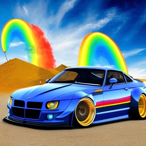 car running above the rainbow