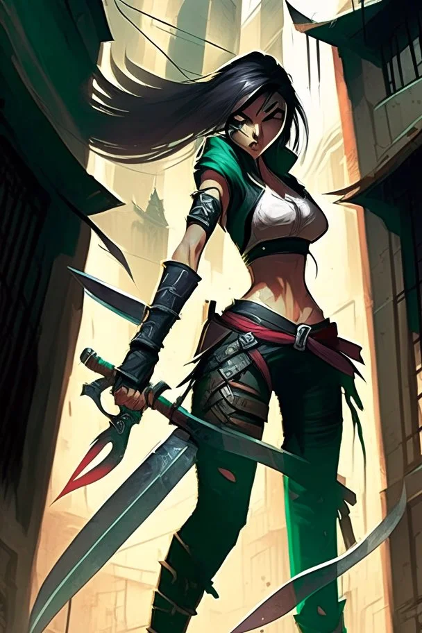 a woman with a Ninja's Machete standing in front of a building, akali, akali from league of legends, league of legends concept art, league of legends splash art, riot games concept art, league of legends character art, league of legends art, official splash art, iconic character splash art, beautiful female assassin, league of legend, league of legends art style