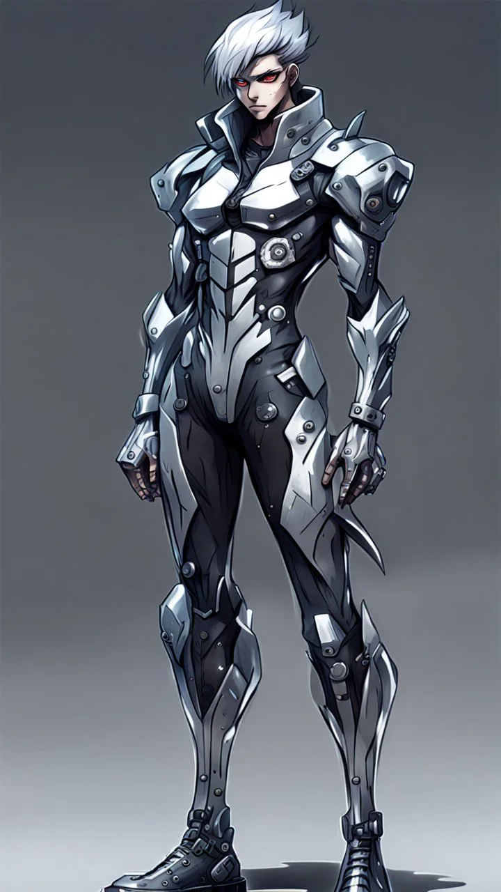 silver skinned anime Dragman cyberpunk full body