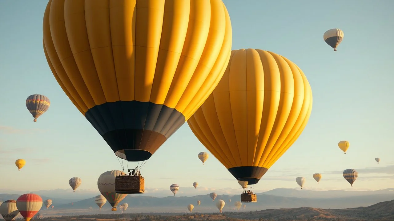 Hot-air balloons in the sky, soft sunshine, exquisite composition, beautiful detailed intricate detailed octane render trending on artstation, 16k artistic photography, photorealistic concept art, soft natural volumetric cinematic perfect light, chiaroscuro, award-winning photograph, masterpiece