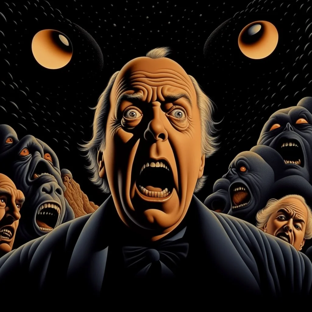 Spooky, ultra realistic distress, glooming, ultra realistic nothingness, giant dbreast, organic, dynamic, anguish, excited and lively scene, hypermaximalist figures, Creepy the Ring Alfred Hitchcock, insanely detailed, sinister, John Carpenter, Dario Argento, ornate