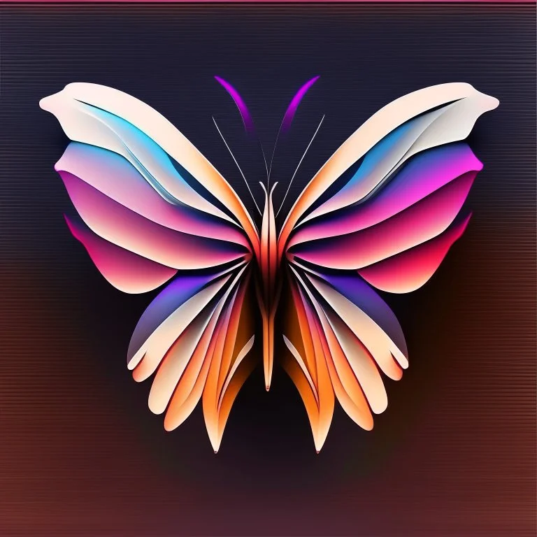 symetry!!, butterfly!!, view from a side, wings waving, logo, NFT, futuristic, colorful, curves, lines, shadow, simple, gradient