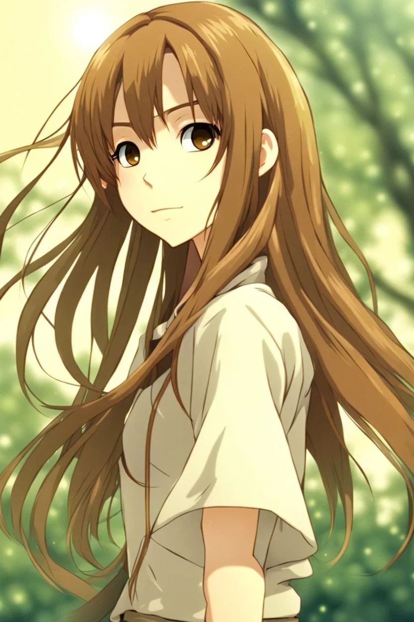 attractive anime woman with brown long hair