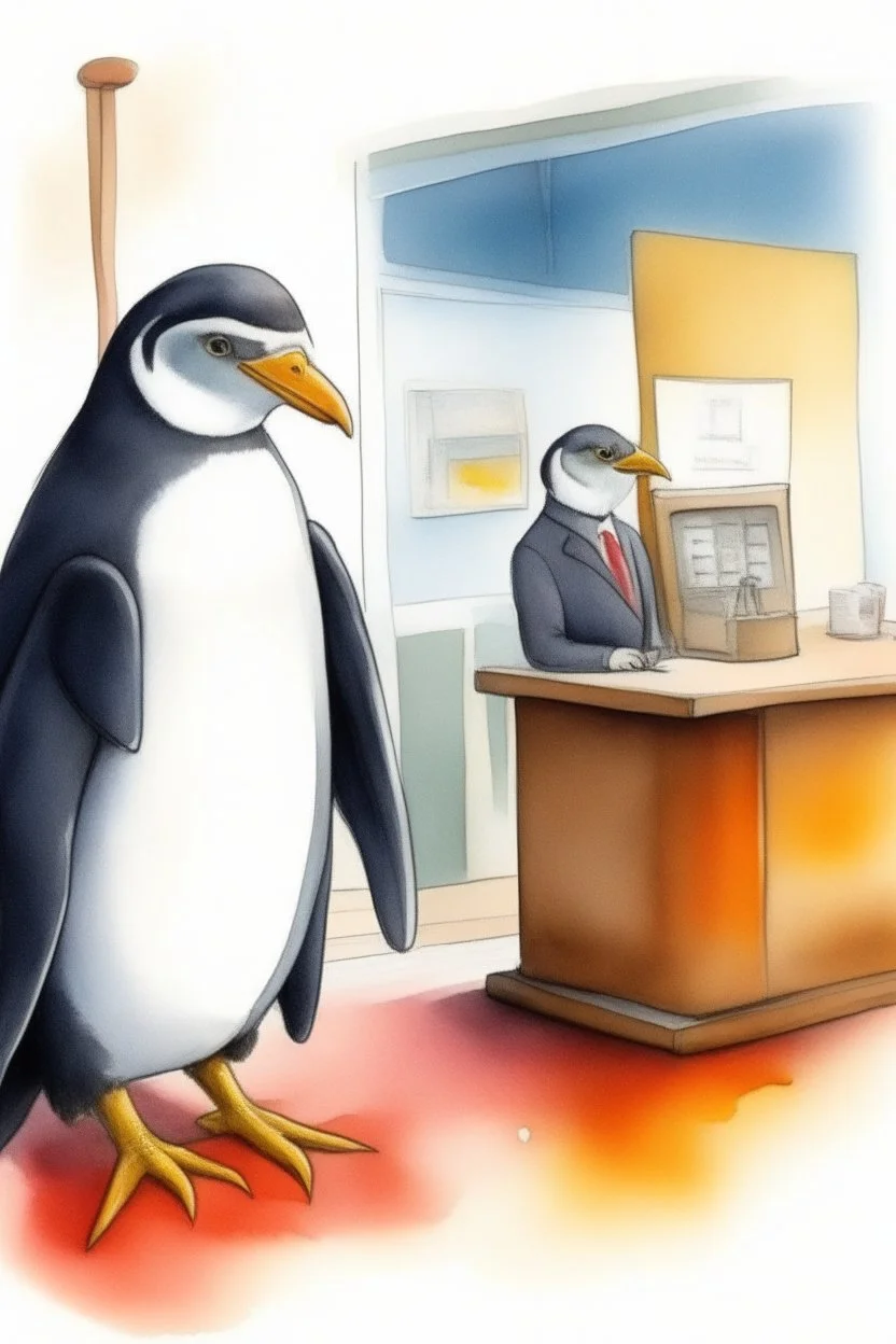 penguin electoral fraud. watercolor.