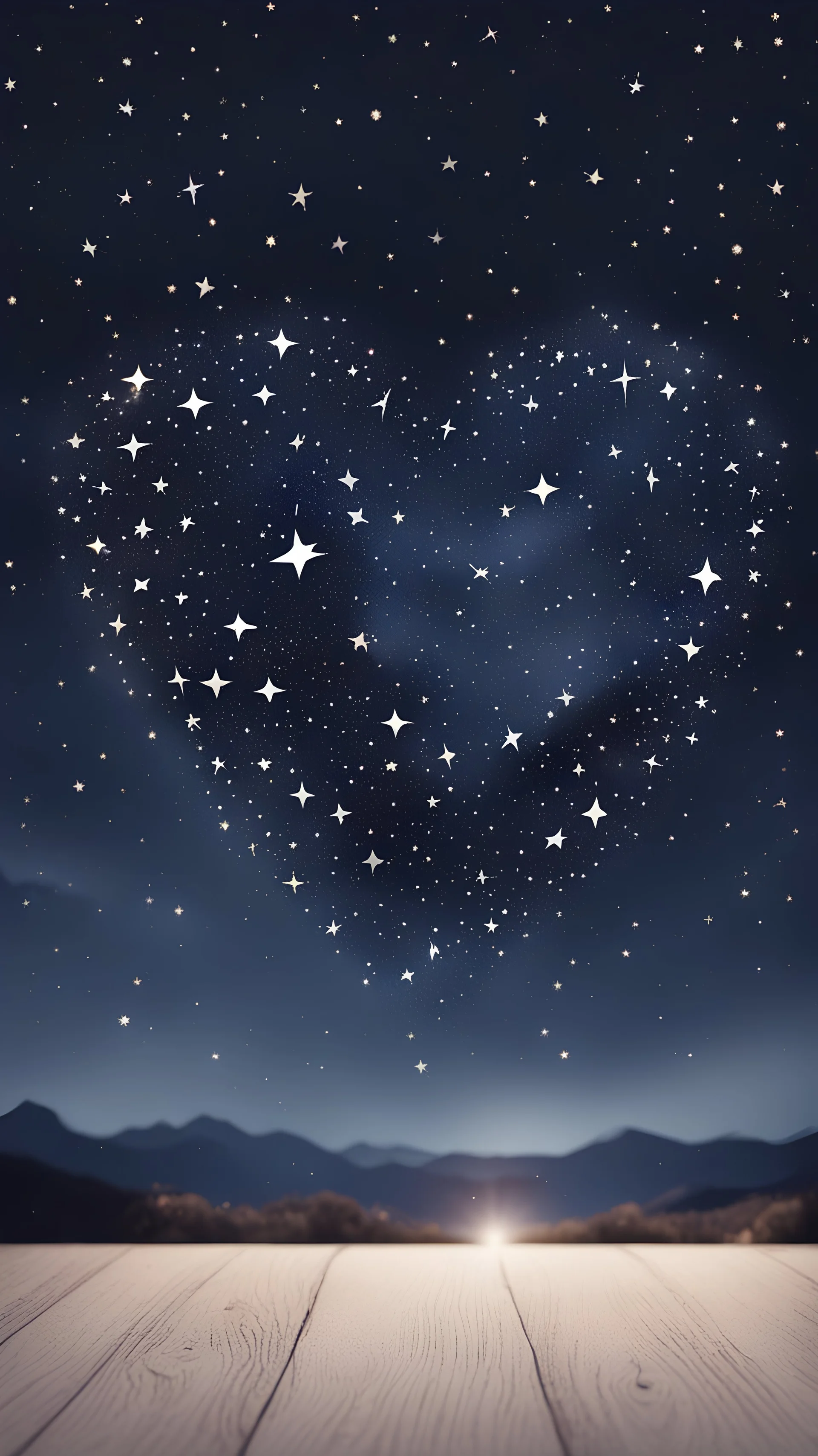 Design: A night sky filled with stars, forming the shape of a heart, with the quote: "Our love is written in the stars."