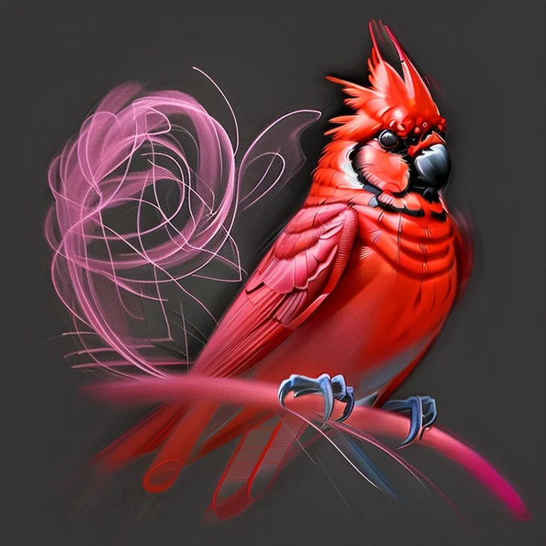 Bing: a vibrant digital chalk sketch painting featuring a double exposure image of a beautiful majestic red cardinal, ultra-detailed, within the body of the cardinal is a heart with the words "I AM ALWAYS WITH YOU" in a beautiful script