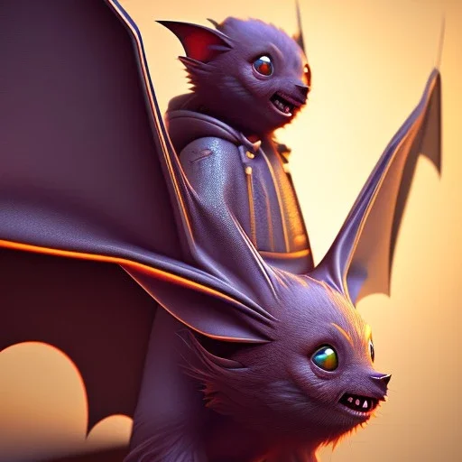 Little bat with wings and fangs, digital painting, studio lighting, unreal engine, octane render