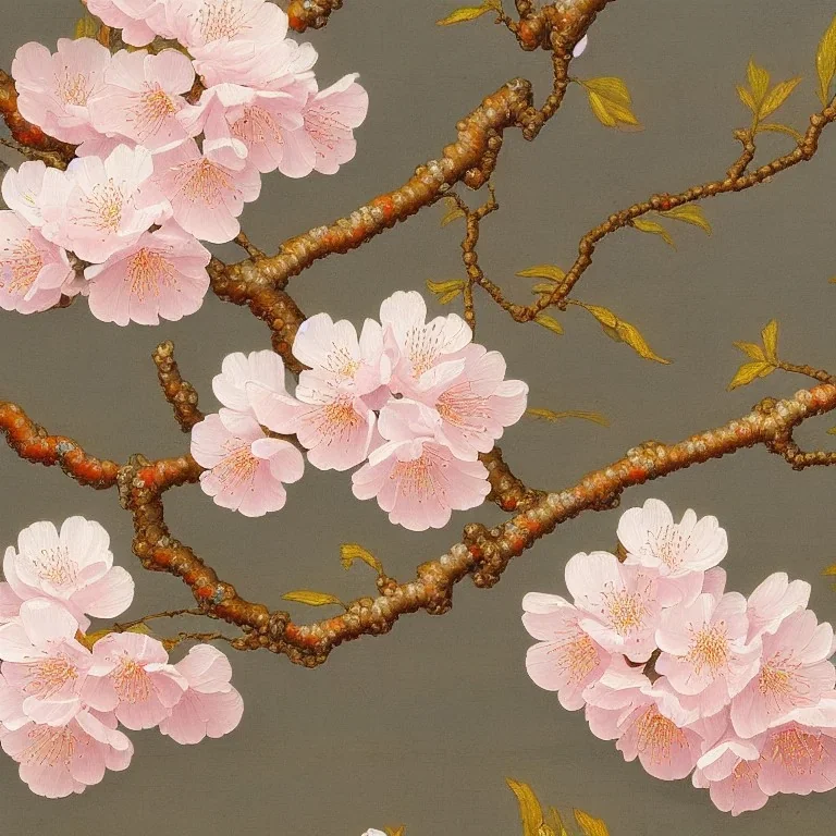 a detailed painting of a Japanese Cherry Blossom, seamless pattern, oil on canvas, Early Netherlandish