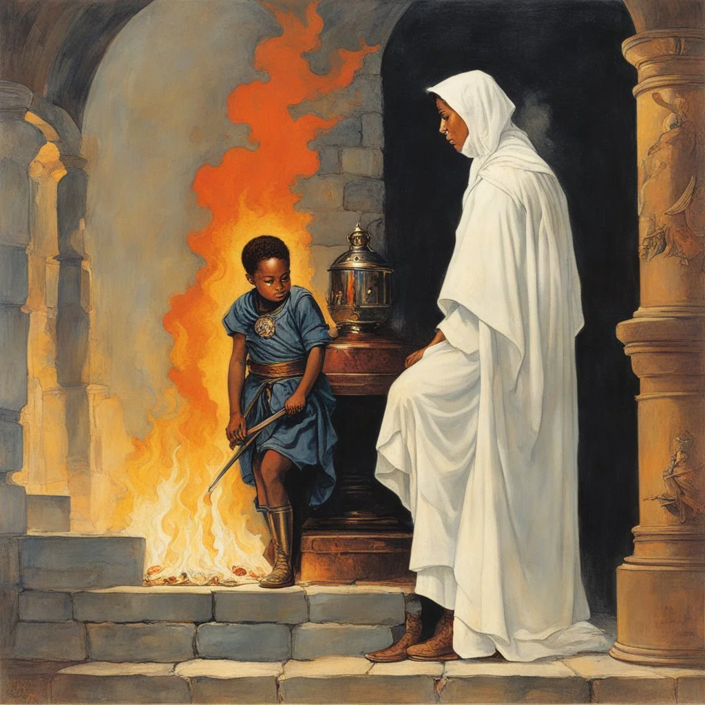 [art by Norman Rockwell] With newfound determination burning in his eyes, Roupinho stepped back, his gaze lingering on the statue of the Black Madonna. Leaving the grotto, Roupinho emerged into the world, his heart aflame with the divine spark that had been ignited within him. And so, the knight set forth on his sacred quest, his destiny intertwined with the miraculous presence of the Black Madonna of Nazaré. The echoes of his pledge reverberated through the hallowed halls of his soul, ignitin