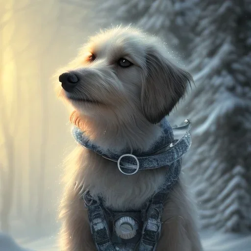 portrait of sad, scared, lonely dog tied with a short leash in front of house, winter, 8k resolution, high-quality, fine-detail, intricate, digital art, detailed matte, volumetric lighting, illustration, 3D octane render, brian froud, howard lyon, selina french, anna dittmann, annie stokes, lisa parker, greg rutowski