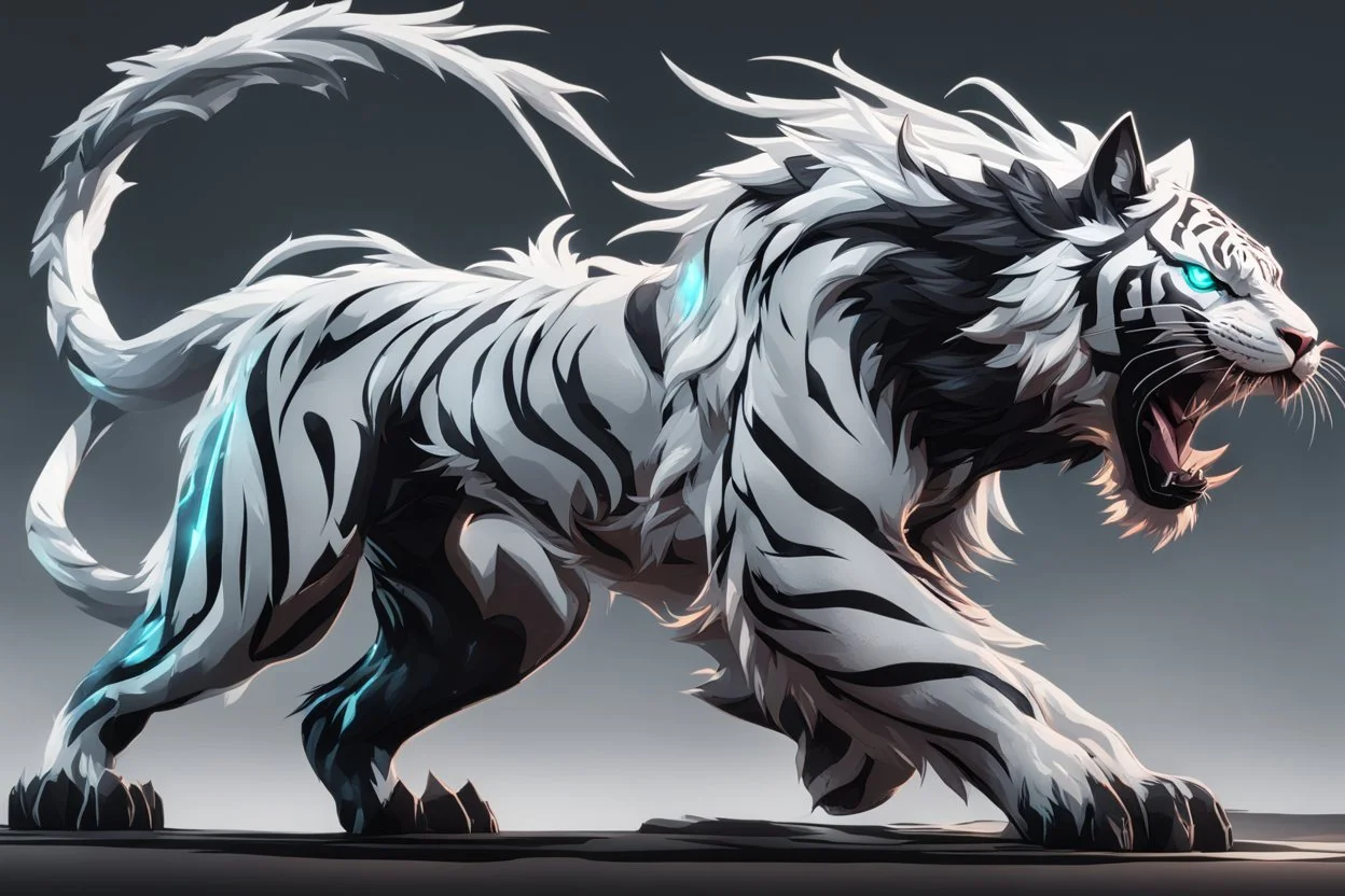 Venom beast in 8k solo leveling shadow artstyle, ice white tiger them, neon effect, full body, ice, intricate details, highly detailed, high details, detailed portrait, masterpiece,ultra detailed, ultra quality
