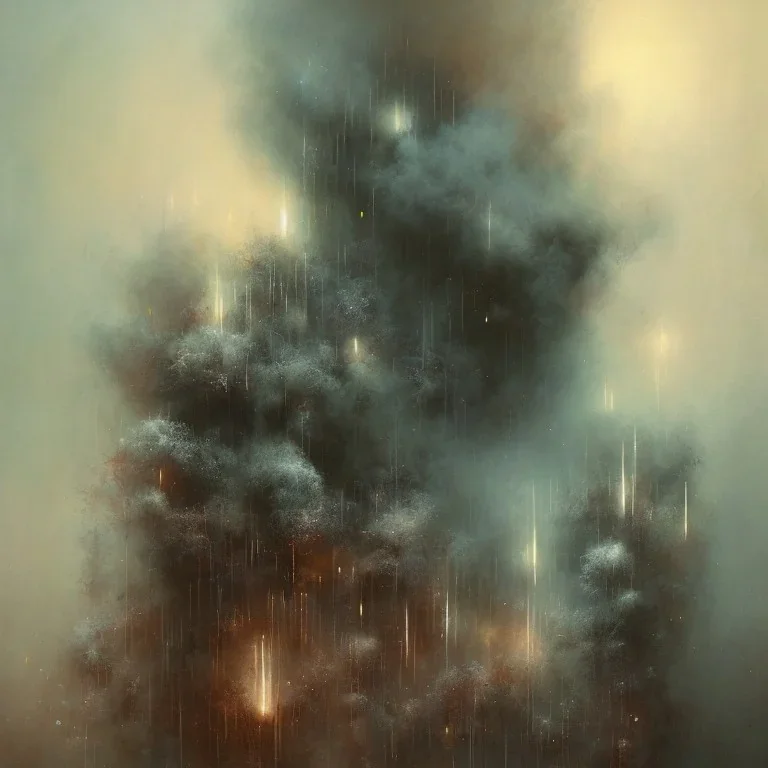 photographic camera in abstract style. fog and smoke in atmosphere. bokeh, lens flare. Dark mood. Dripping paint. oil on canvas, high detailed. beksinski