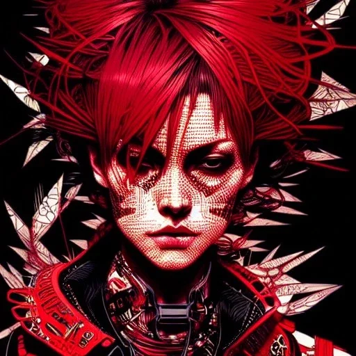 beautiful punk girl, hyper detailed, hyperdetailed, intricately detailed, illustration by <kilian eng> <Yoji Shinkawa>, darkred tones,