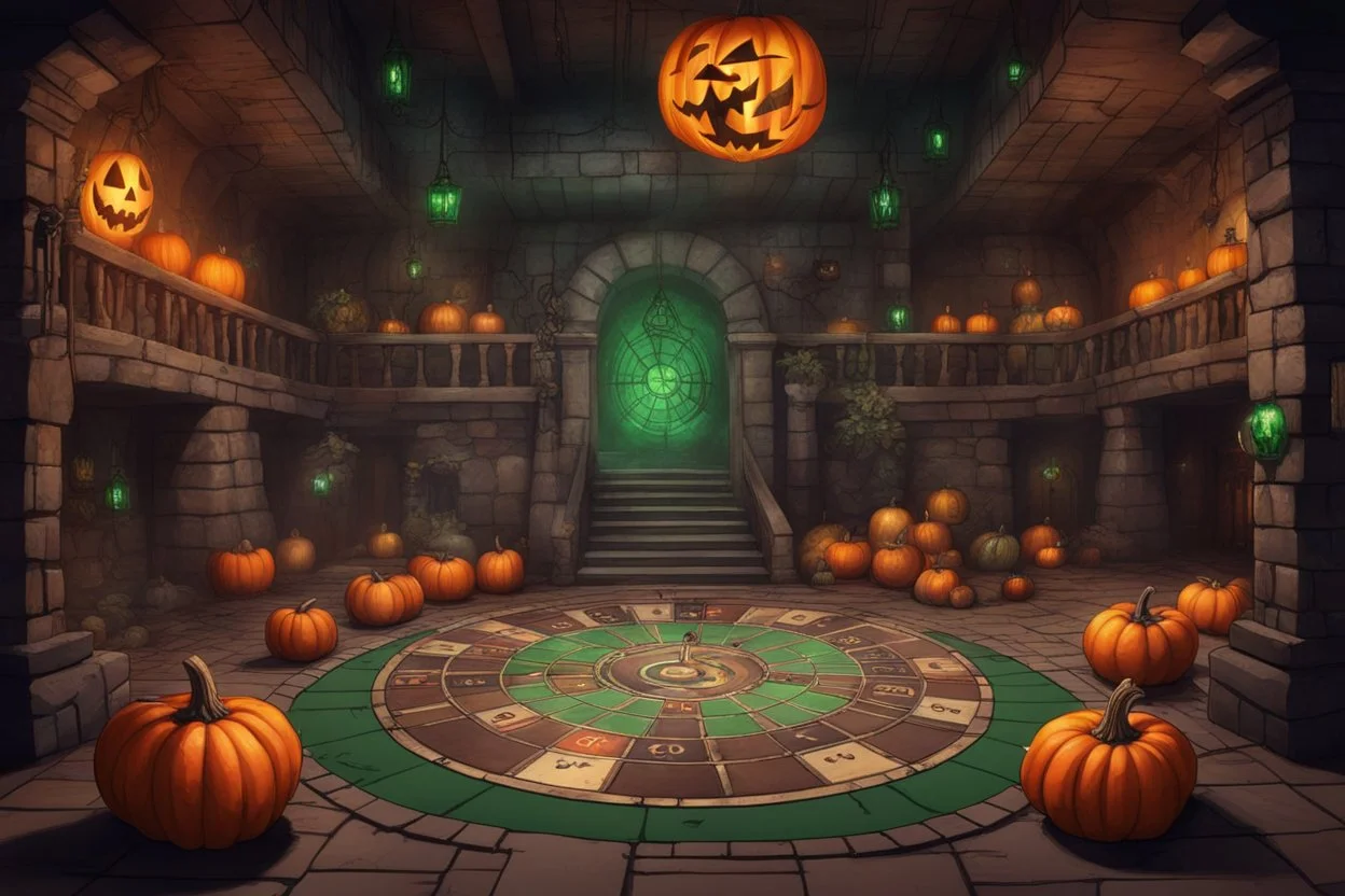 Многоуровневое подземелье. Главный зал оформлен как игровое поле с огромной рулеткой на полу, тыквами с зелёным пламенем и жуткими декорациями, смешивающими атрибутику Хэллоуина и Рождества.