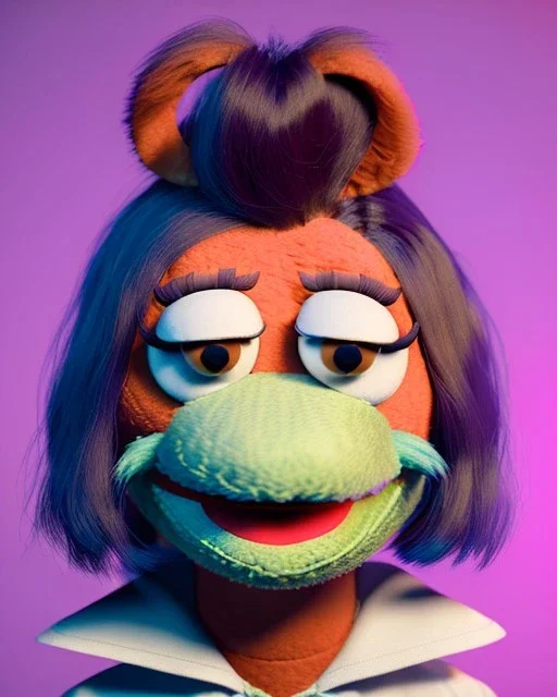 Waist up Portrait, hybrid character, waitress woman with monster muppet mask that covers her entire head, retro style, Sesame Street style, smooth, unreal engine 5, god lights, ray tracing, RTX, lumen lighting, ultra detail, volumetric lighting, 3d.