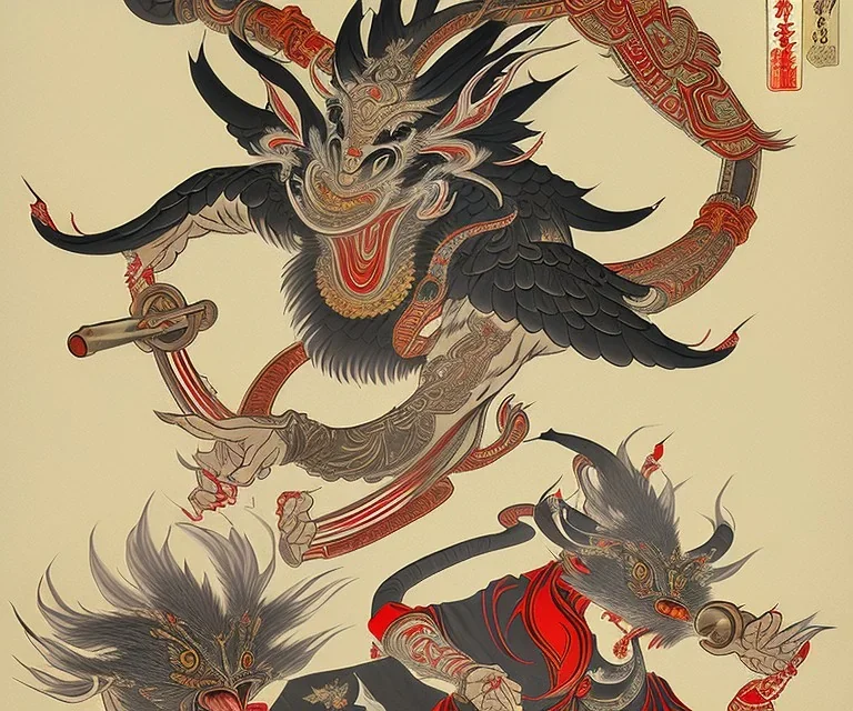 Magical mountain winged tengu, ukiyo-e