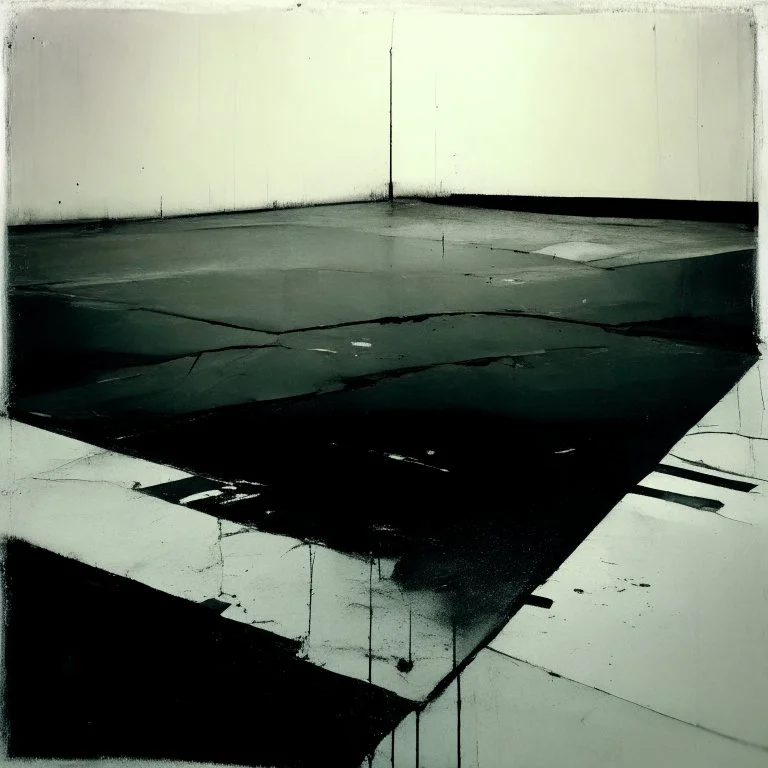 Minimal abstract oil paintings desolate 1960s carpark concrete fragments in a rain storm. style of Justin Mortimer and Francis Bacon. road markings.