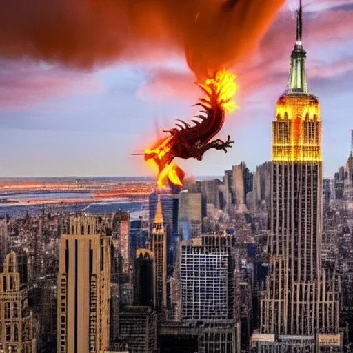 new york city, dragon breathing fire, attack, city devestation