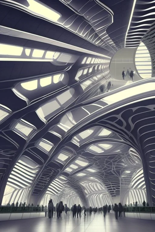 modern futuristic architectural structures of metro station in 2100