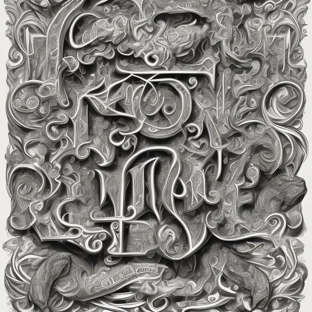 decorative letter K and K as an initial sketch black and white