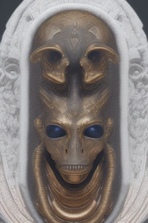 Anunnaki black male African Egyptian alien, cracks in the voodoo head, wicked, eyes, Elephant, 8k, finely detailed, photo realistic, tiger turquoise skull head gold dragon helmet space alien snow skeleton gold olmec silver crown silver eyes