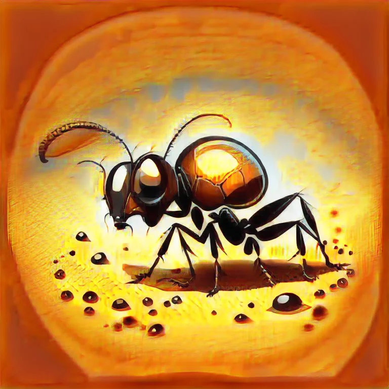 an ant under magnification, cute ,vector art, paiting