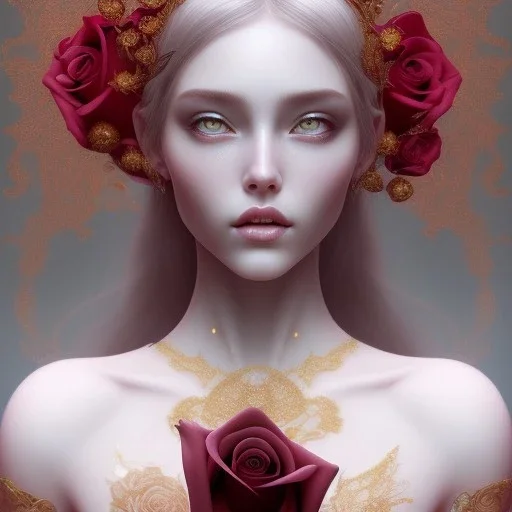 red rose beautiful girl,utra realistic,highly detailed, gold, pink, jewels, lace, masterpiece, delicate detailed, sharp focus, insanely detailed, fantasy art, intricate detailed, elegant, fog, Special Lighting, Vibrant, color Scheme, forest, unreal engine 5, trending on artstation