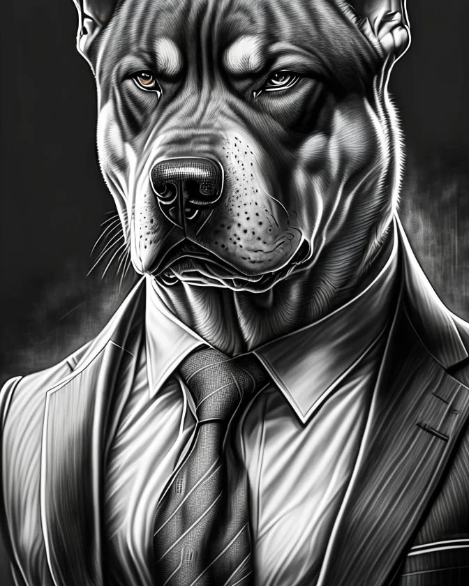 full head Illustrative sketch of a image of an angry humanoid dog, suit and tie, arte lineal ultra quality, 8k, cab