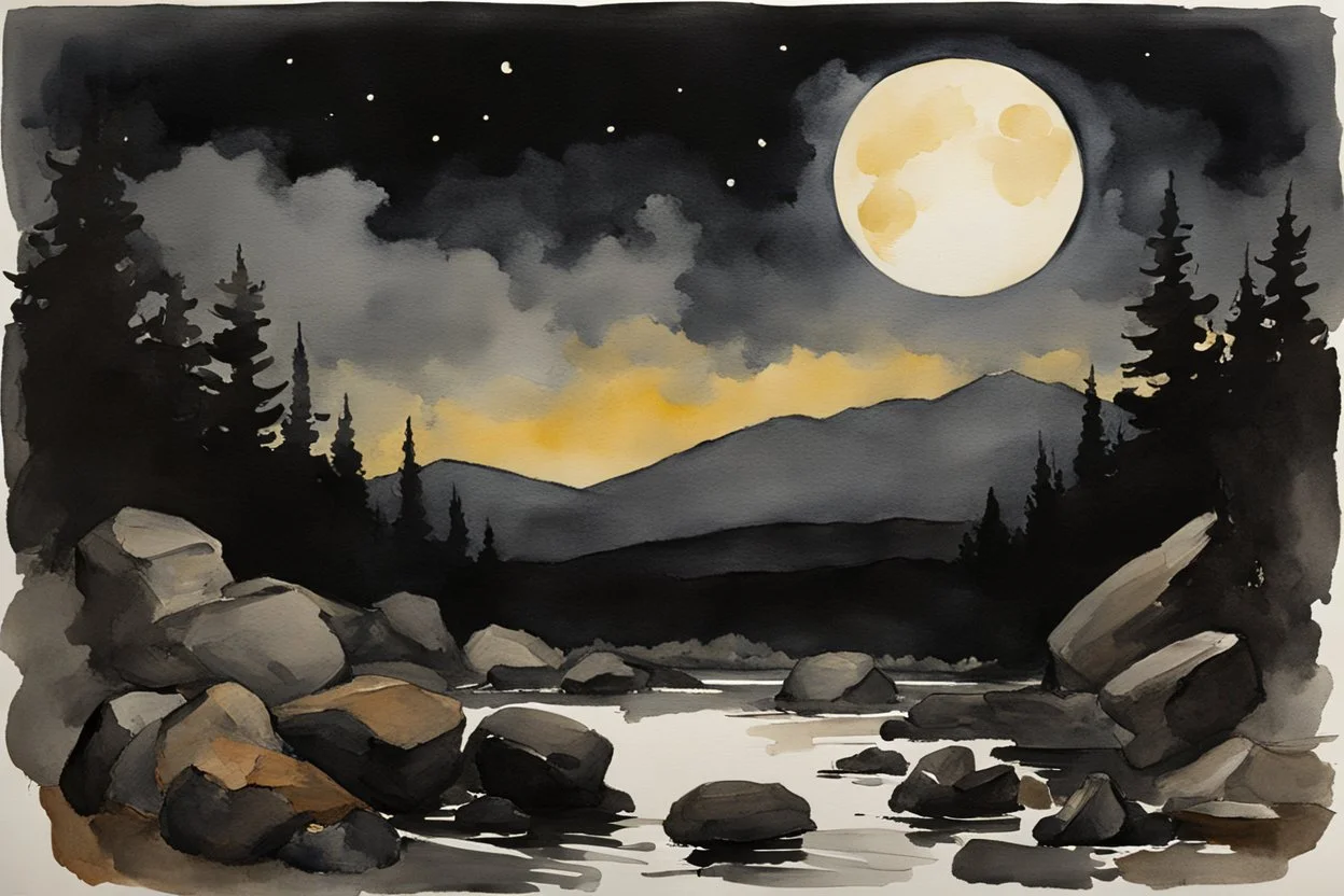 Night, mountains, rocks, gothic horror films influence, winslow homer watercolor paintings