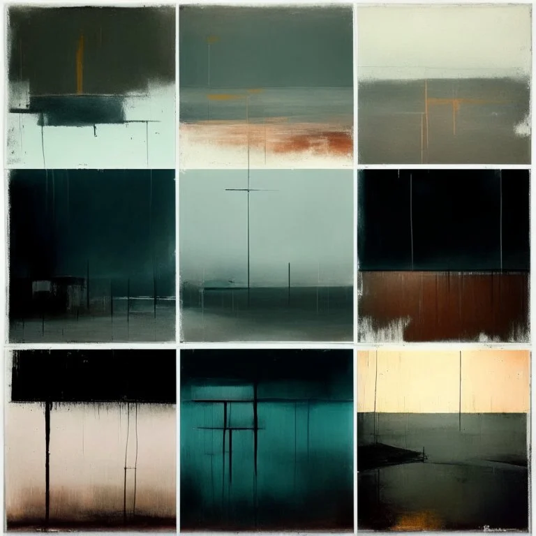 Minimal abstract oil paintings of a desolate 1960s carpark. Blurry lights. On the floor are concrete fragments and road markings . In the dark mysterious style of Justin Mortimer and Francis Bacon.