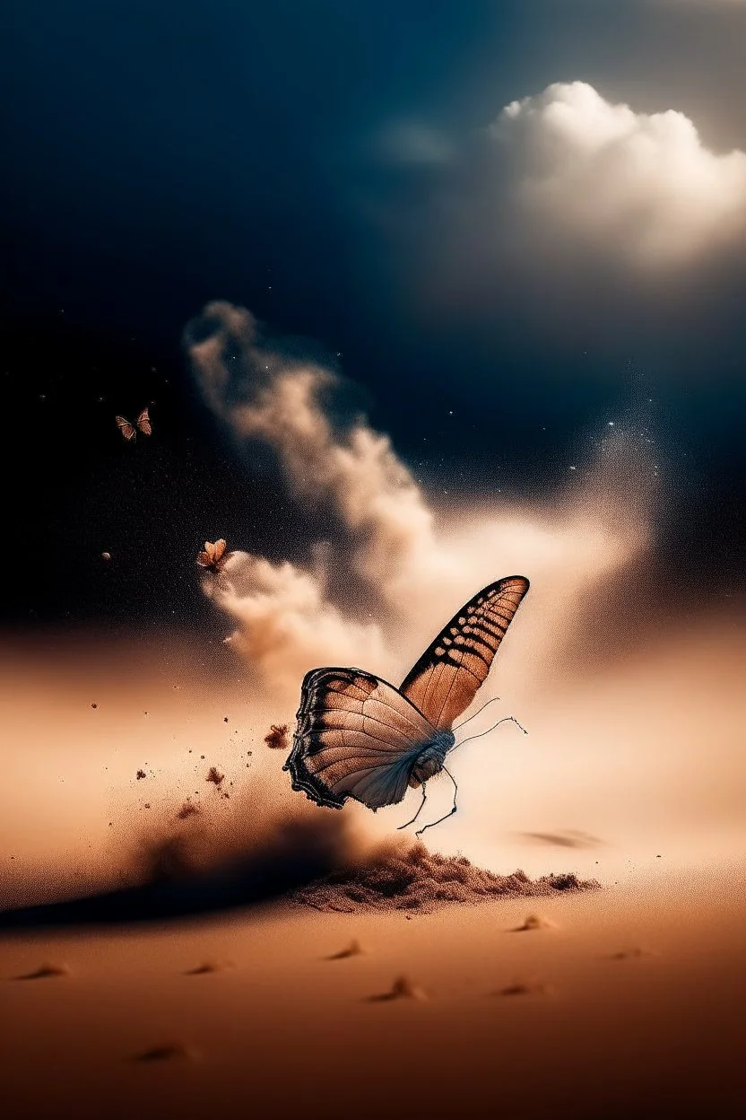 Butterfly turning into dust and floating into the sky