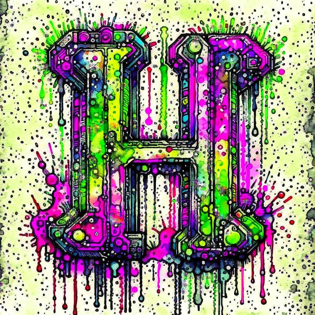 Letter "H" - cyberpunk style - Watercolor and watercolor painted style - Jenna Rainey style