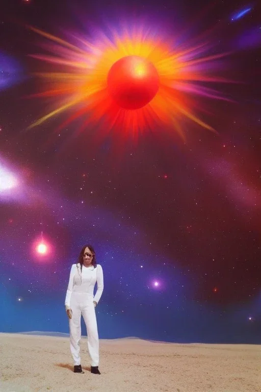 Full body portrait, painting, medium shot lady Spacecore foreground volumetric fireball