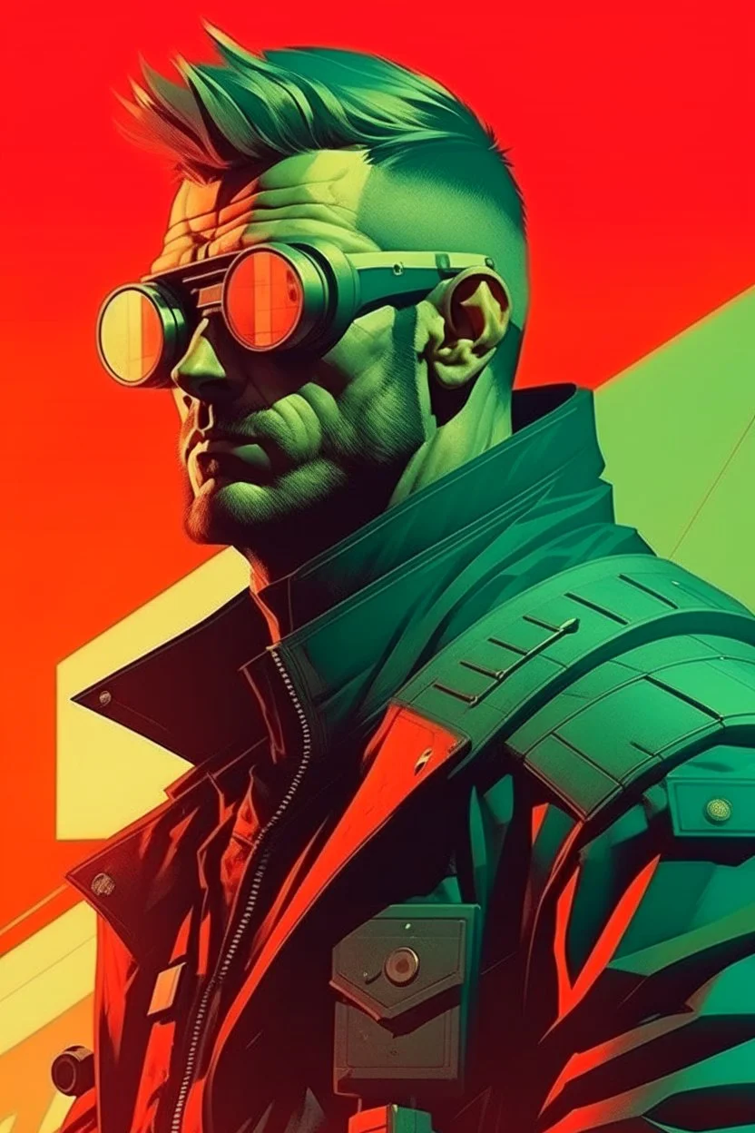 cyberpunk retro futuristic rebel man as a poster in 50s