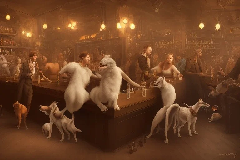 domesticated animals acting like people in a bar