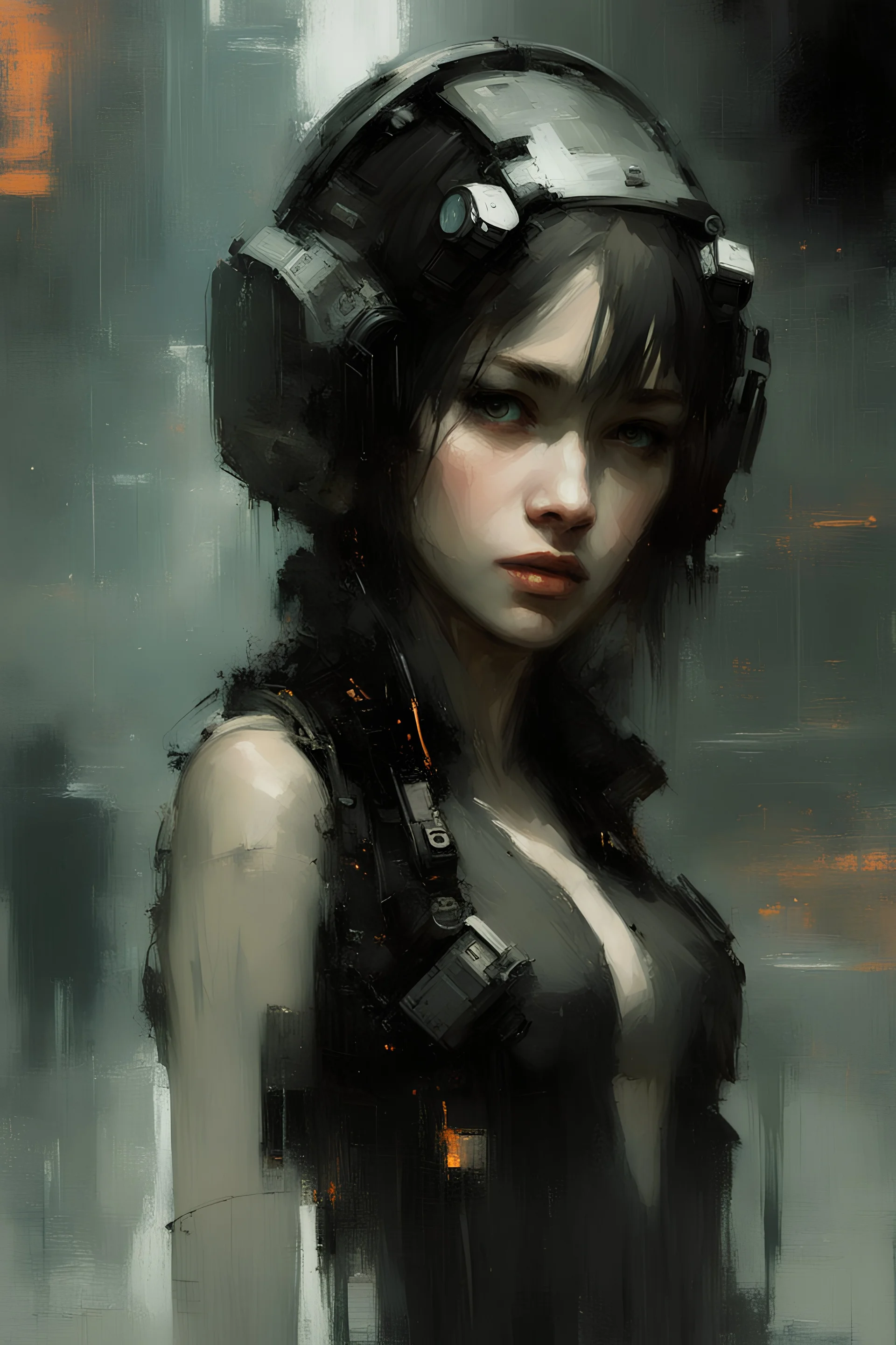 Virtual girl-neural network, cyberpunk, dystopia, by Jeremy Mann