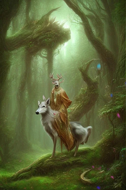 dream deer god druid deep forest green mystic