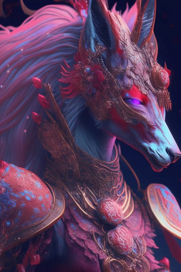 Valentine Kitsune Horse alien,FHD, detailed matte painting, deep color, fantastical, intricate detail, splash screen, complementary colors, fantasy concept art, 32k resolution trending on Artstation Unreal Engine 5