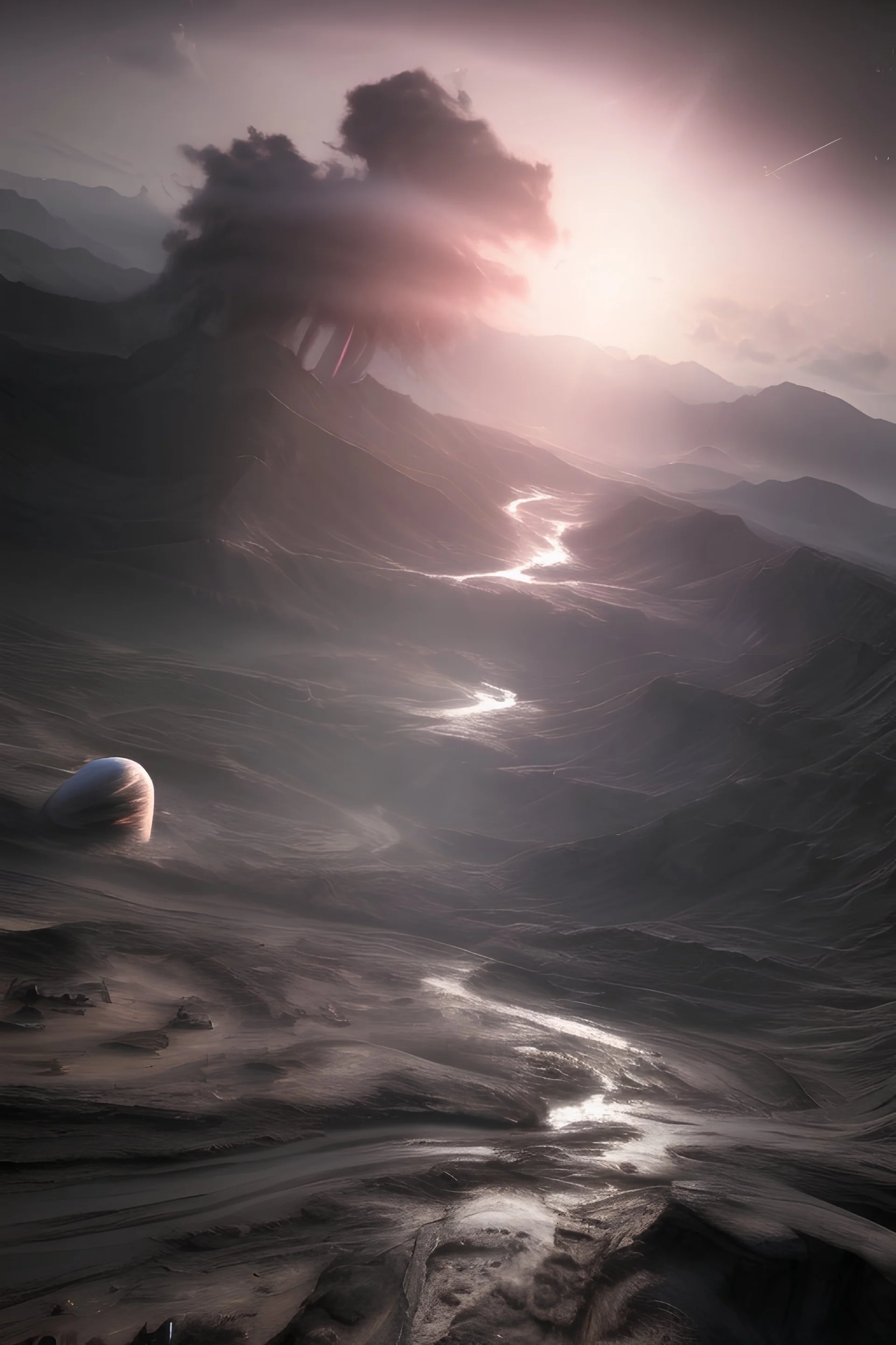 (Masterpiece) 4k quality, photorealistic, inside black hole singularity, starless sky, ground level, mega_cities, advanced technology