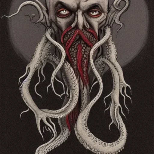 Cthulhu with white skin and a beard made of fleshy tentacles as a Russian Orthodox nosferatu vampire