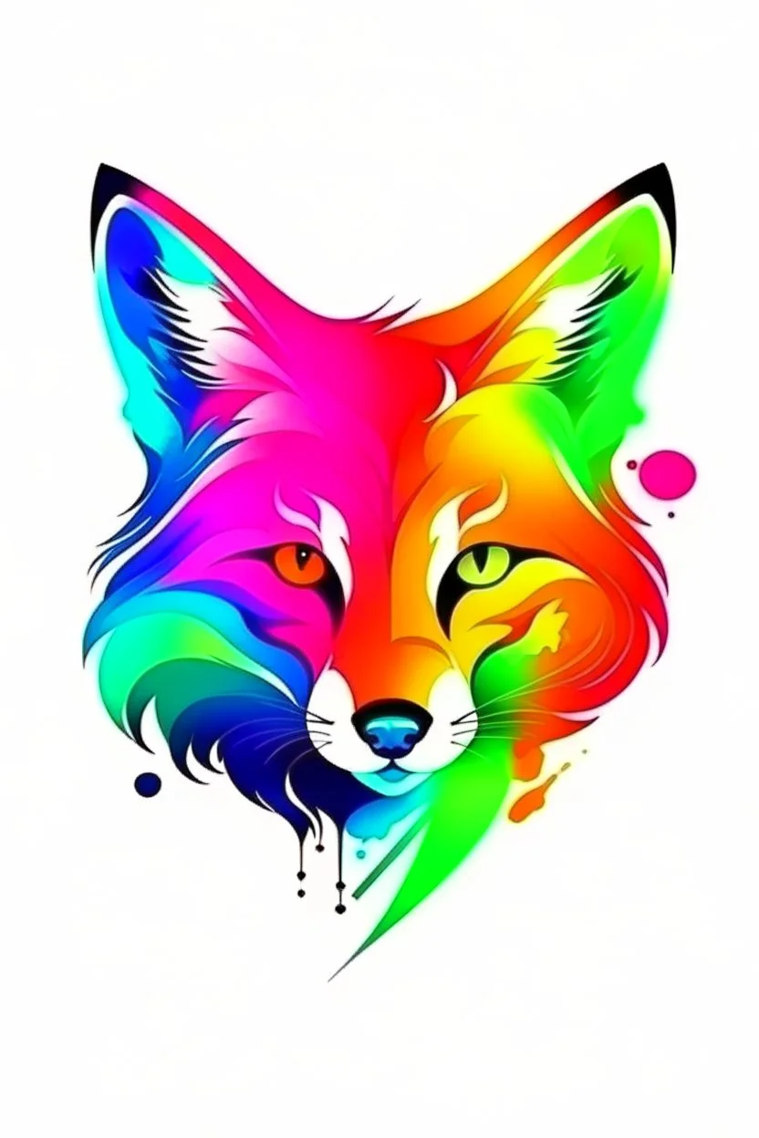 high quality, logo style, Watercolor, powerful colorful fox face logo facing CAT WITH DOG, no black ground, vector, 4k