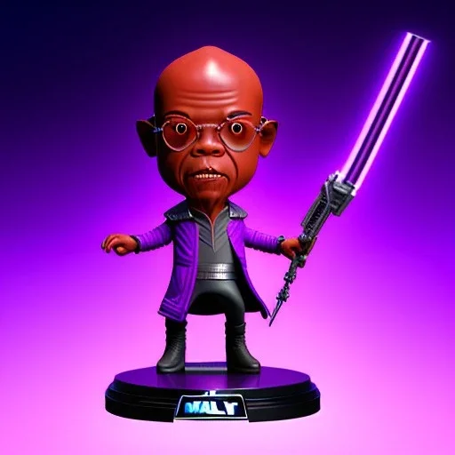 Bald mace windu Samuel Jackson purple bobblehead with boots, pommel, pose, purple