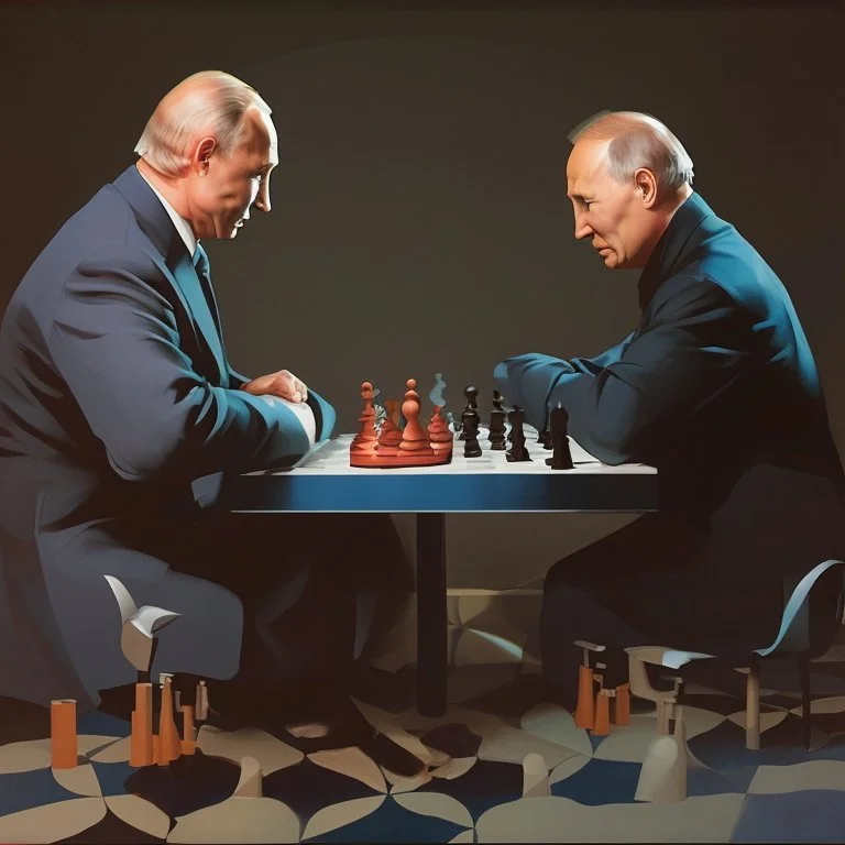 Putin, President Xi Of China And Joe Biden Play Chess With A Pigeon,Ufo And Atomic Bomb Mushroom Cloud,Complex Surgical Instruments Intermixed With A Newborn Boy,Minimalism,Painting By Adrian Ghenie,Rene Magritte,Pablo Picasso,Michelangelo,Salvador Dali,Lucian Freud